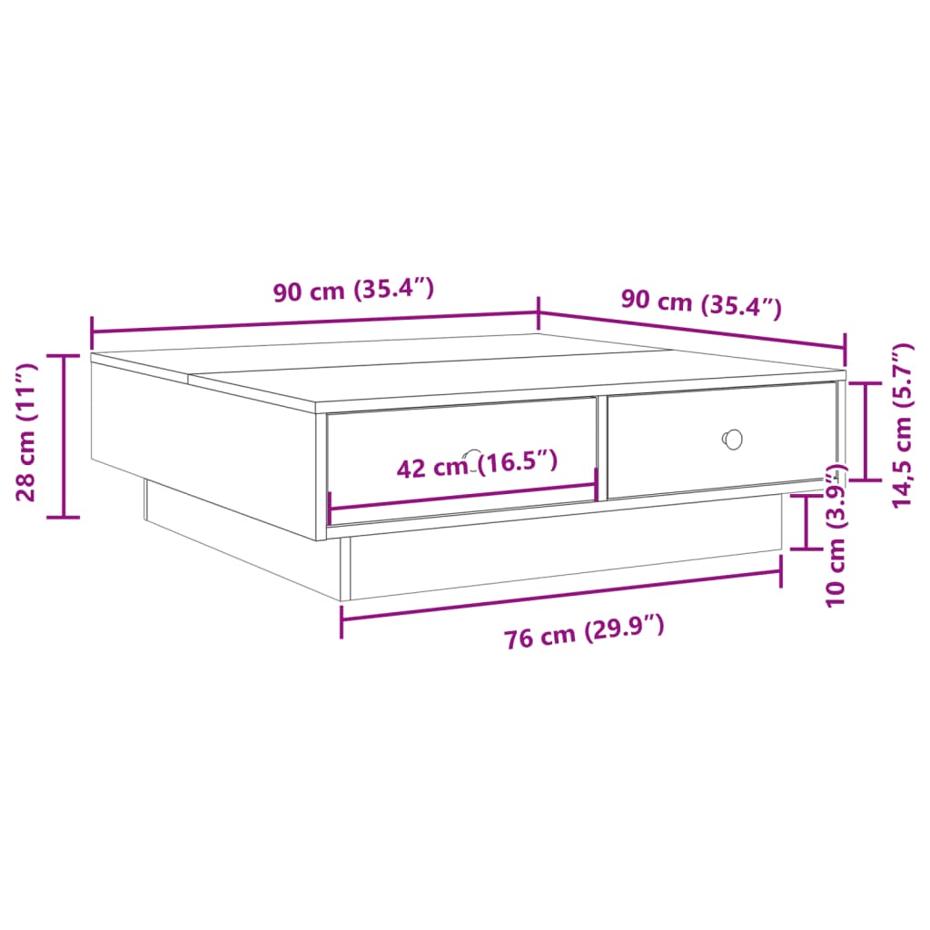 Soffbord sonoma-ek 90x90x28 cm konstruerat trä