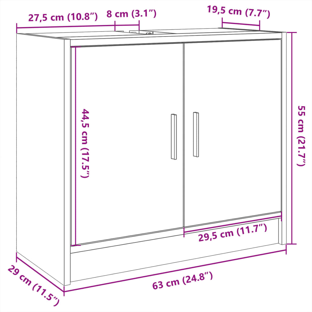 Tvättställsskåp svart 63x29x55 cm konstruerat trä