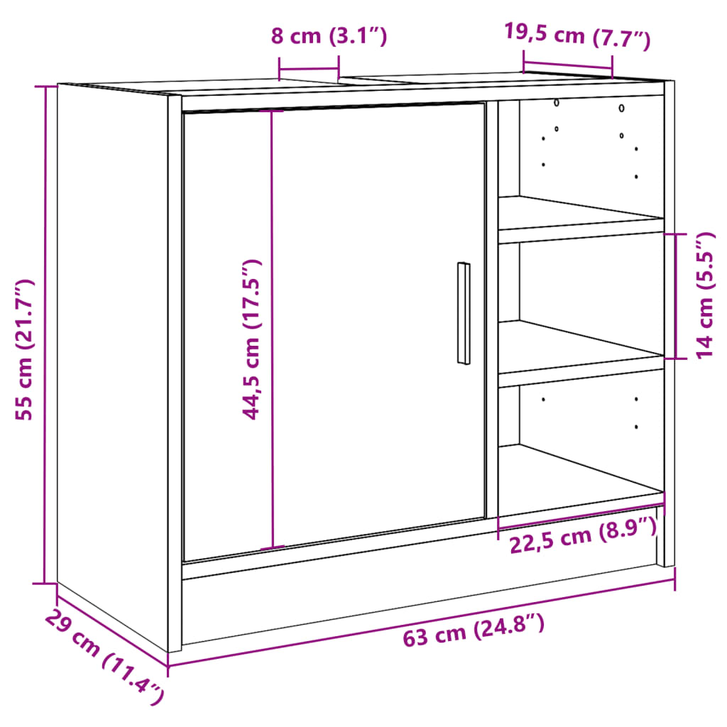 Tvättställsskåp svart 63x29x55 cm konstruerat trä