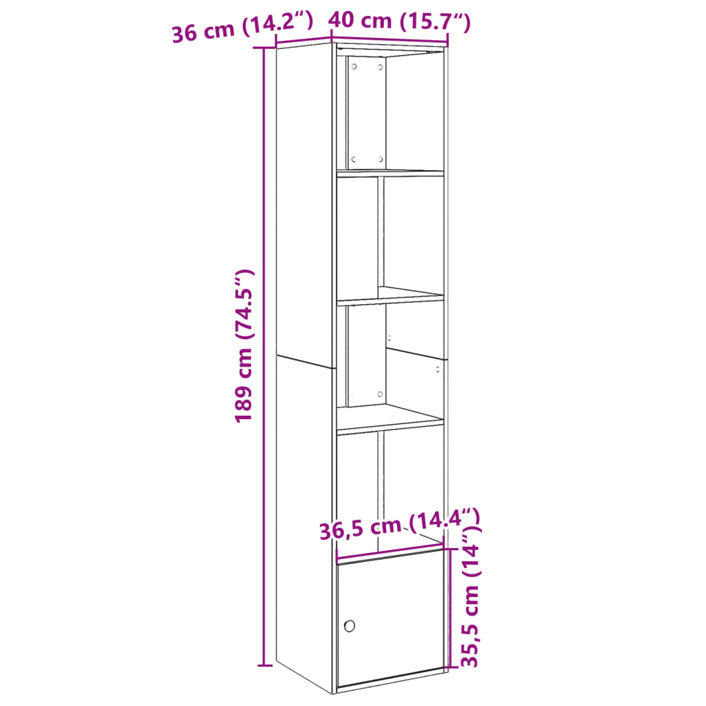 Bokhylla vit 40x36x189 cm konstruerat trä