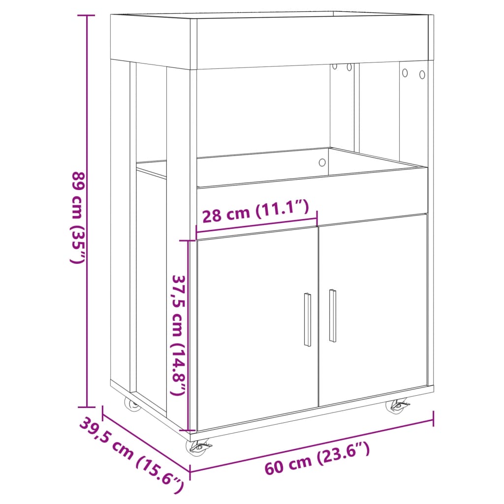 Barvagn betonggrå 60x39,5x89 cm konstruerat trä