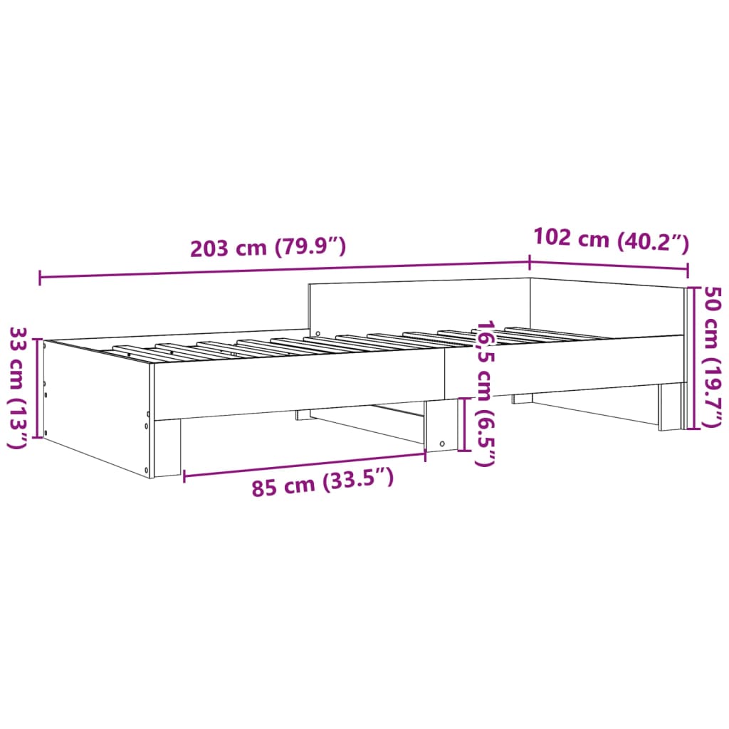 Sängram utan madrass sonoma-ek 100x200 cm konstruerad trä