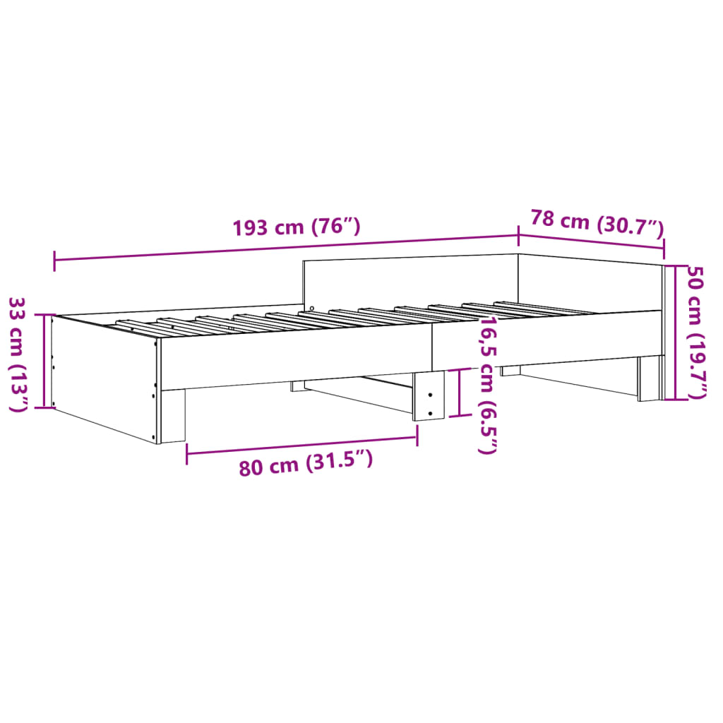 Sängram betonggrå 75x190 cm konstruerad trä