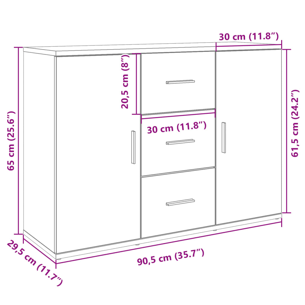 Skänk vit 90,5x29,5x65 cm konstruerat trä