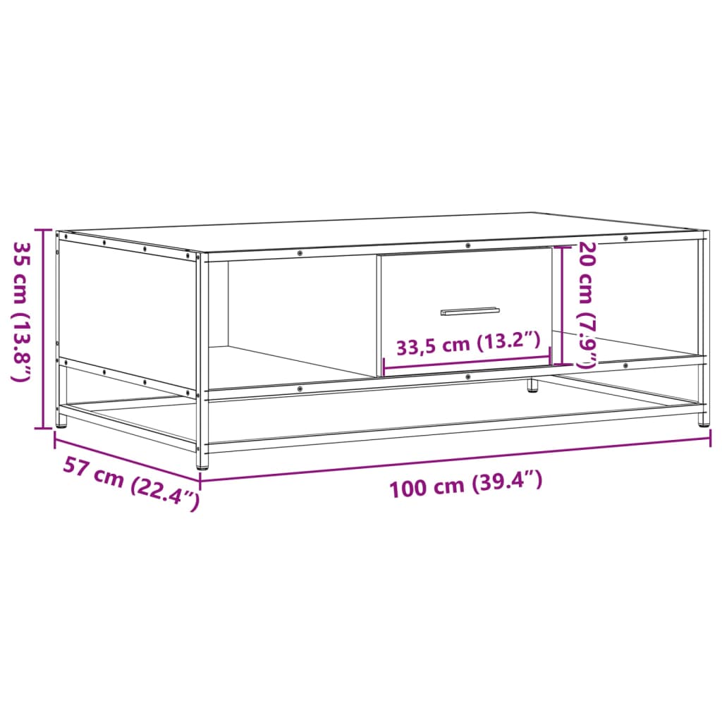 Soffbord svart 100x57x35 cm konstruerat trä och metall