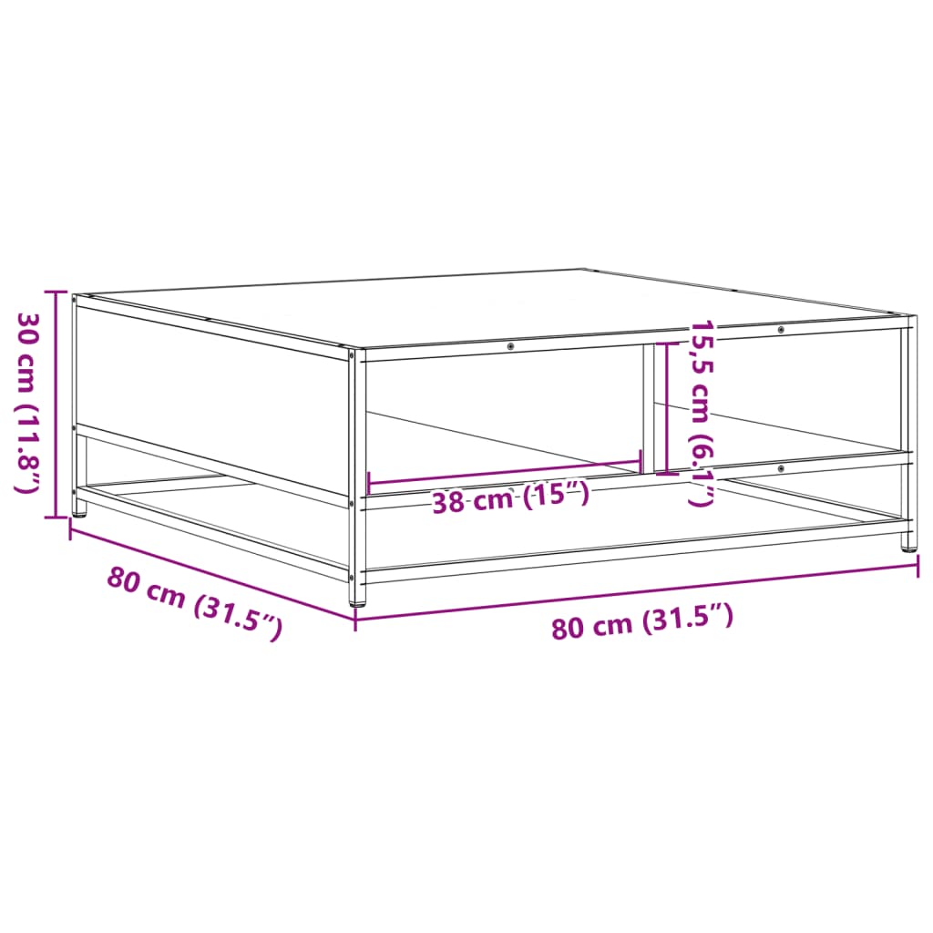 Soffbord svart 80x80x30 cm konstruerat trä och metall