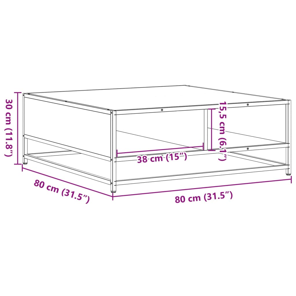 Soffbord sonoma-ek 80x80x30 cm konstruerat trä och järn