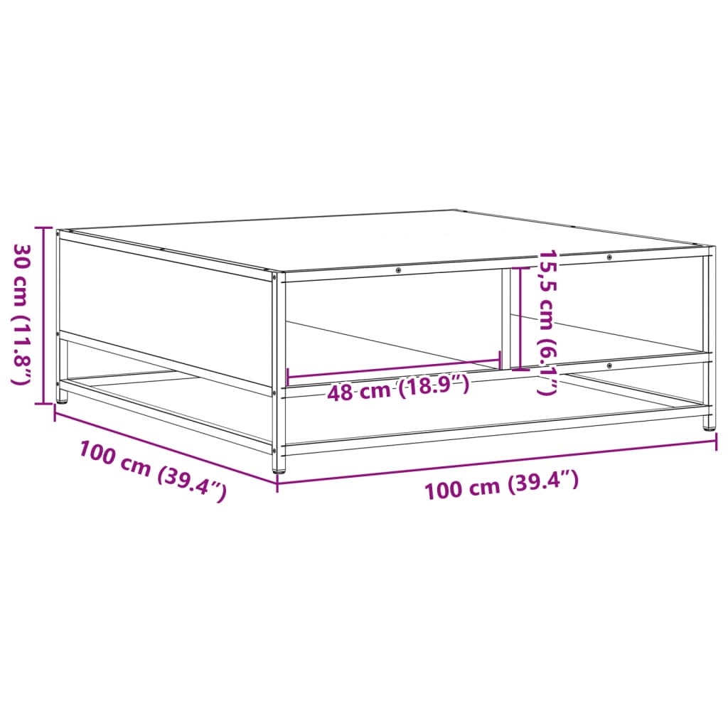 Soffbord sonoma-ek 100x100x30 cm konstruerat trä och metall