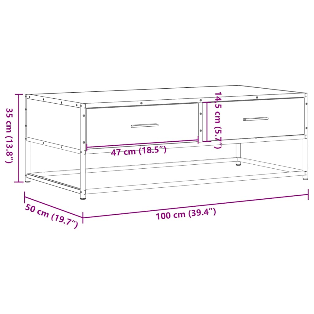 Soffbord svart 100x50x35 cm konstruerat trä och metall