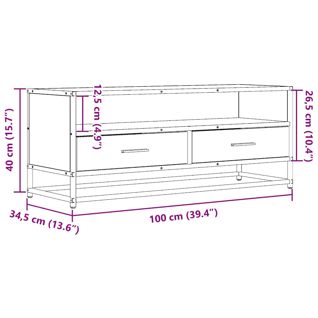 Tv-bänk svart 100x34,5x40 cm konstruerat trä och metall