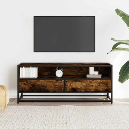 Tv-bänk rökfärgad ek 100x34,5x40 cm konstruerat trä och metall