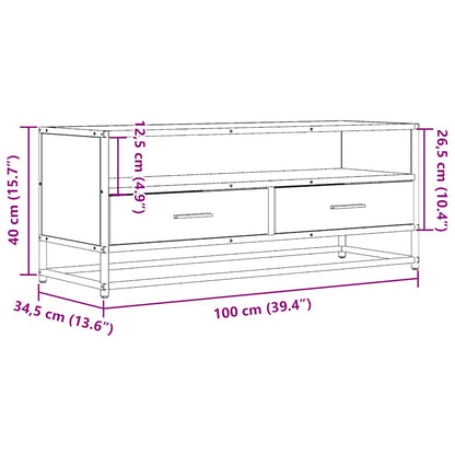 Tv-bänk rökfärgad ek 100x34,5x40 cm konstruerat trä och metall