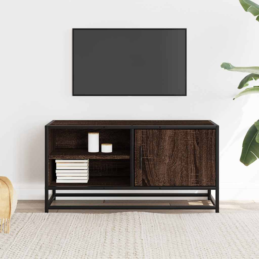 Tv-bänk brun ek 80x34,5x40 cm konstruerat trä och metall