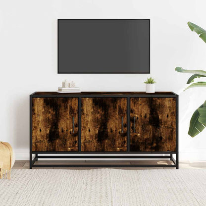 Tv-bänk rökfärgad ek 100x35x50 cm konstruerat trä och metall