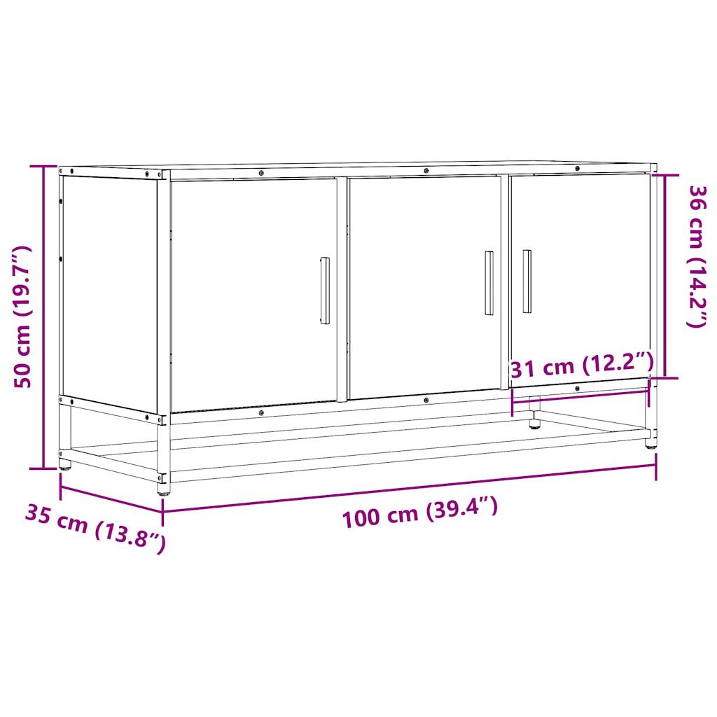 Tv-bänk grå sonoma 100x35x50 cm konstruerat trä och metall