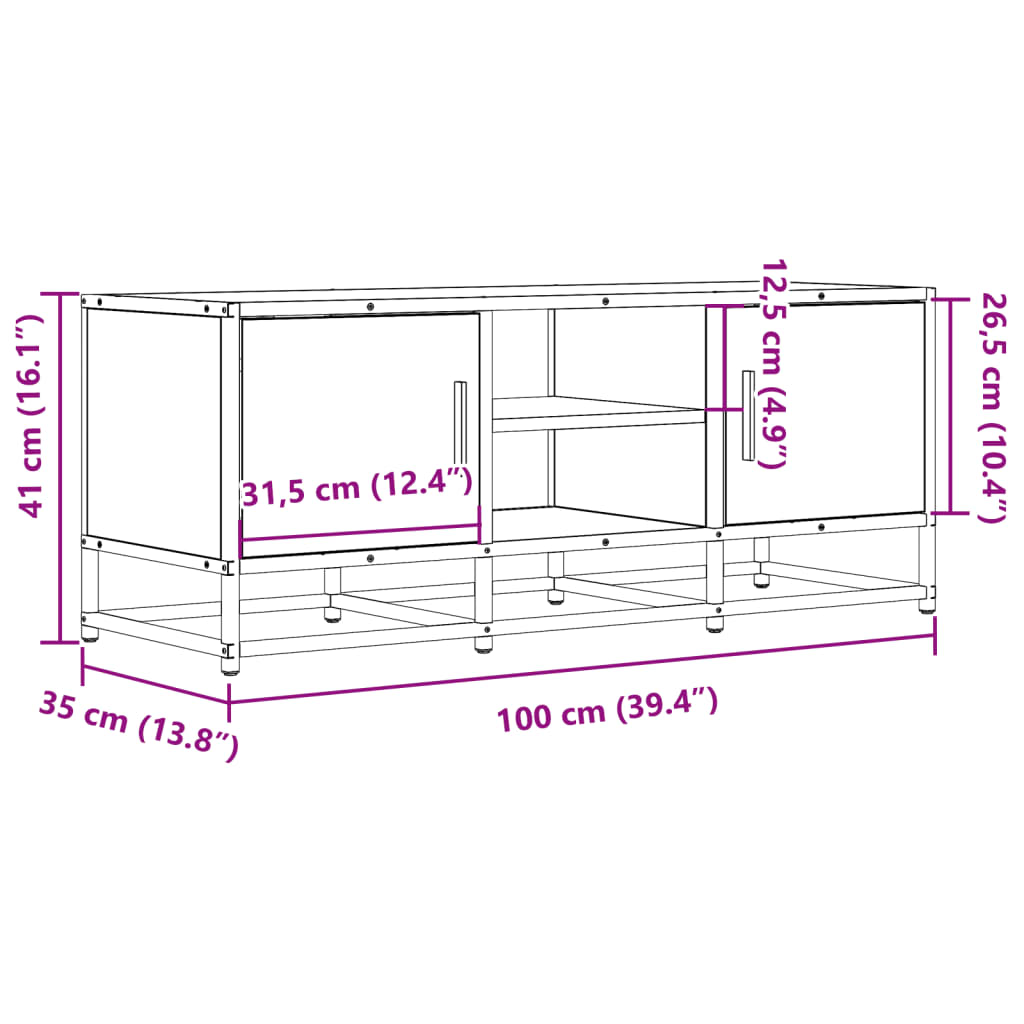 Tv-bänk brun ek 100x35x41 cm konstruerat trä och metall