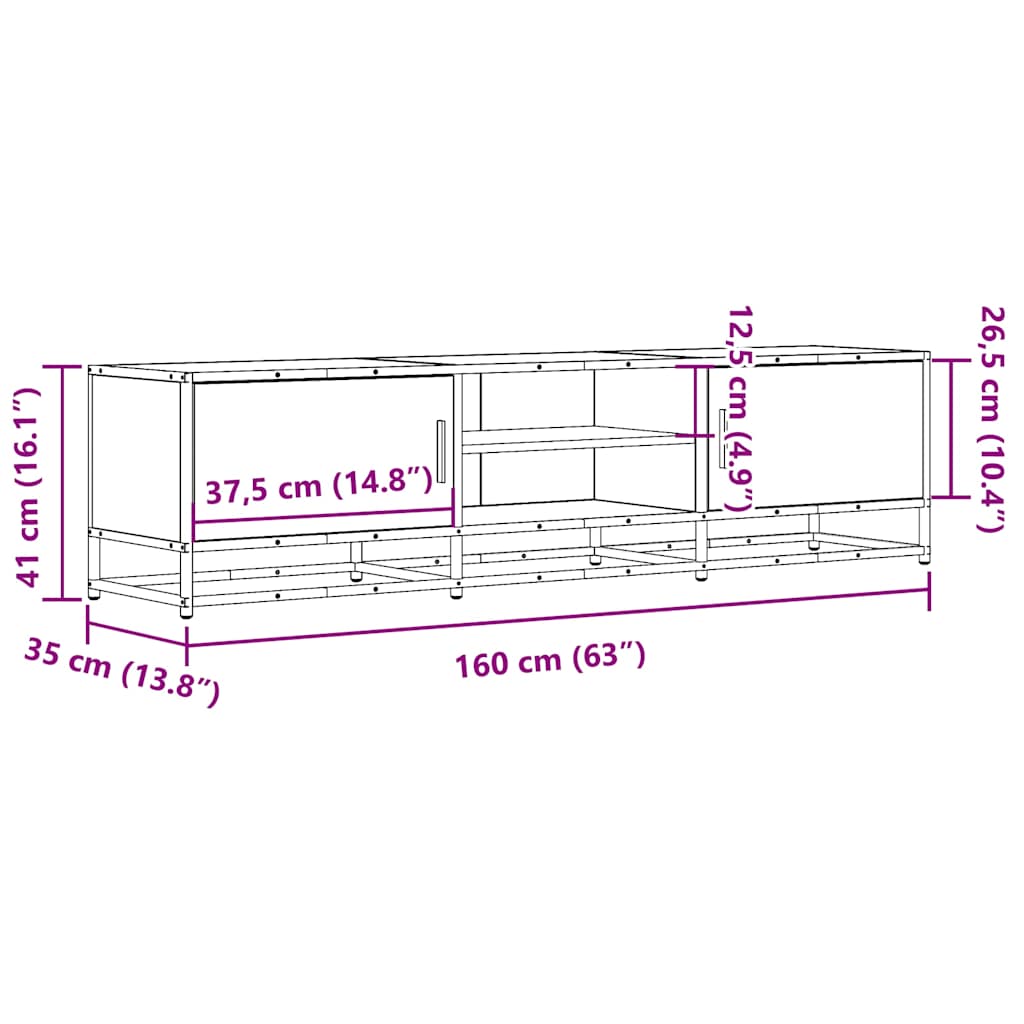 Tv-bänk sonoma-ek 160x35x41 cm konstruerat trä och metall