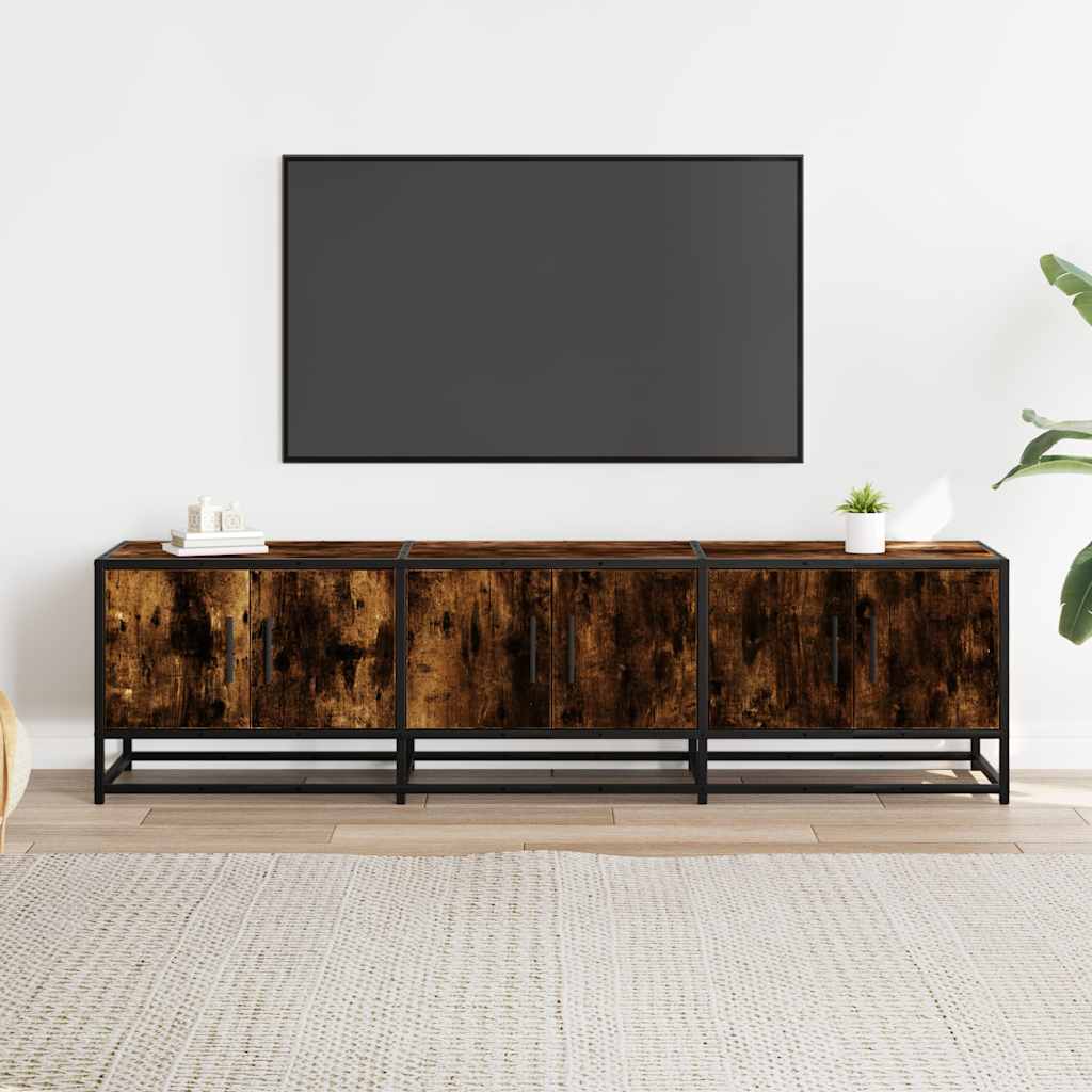 Tv-bänk rökfärgad ek 150x35x41 cm konstruerat trä och metall