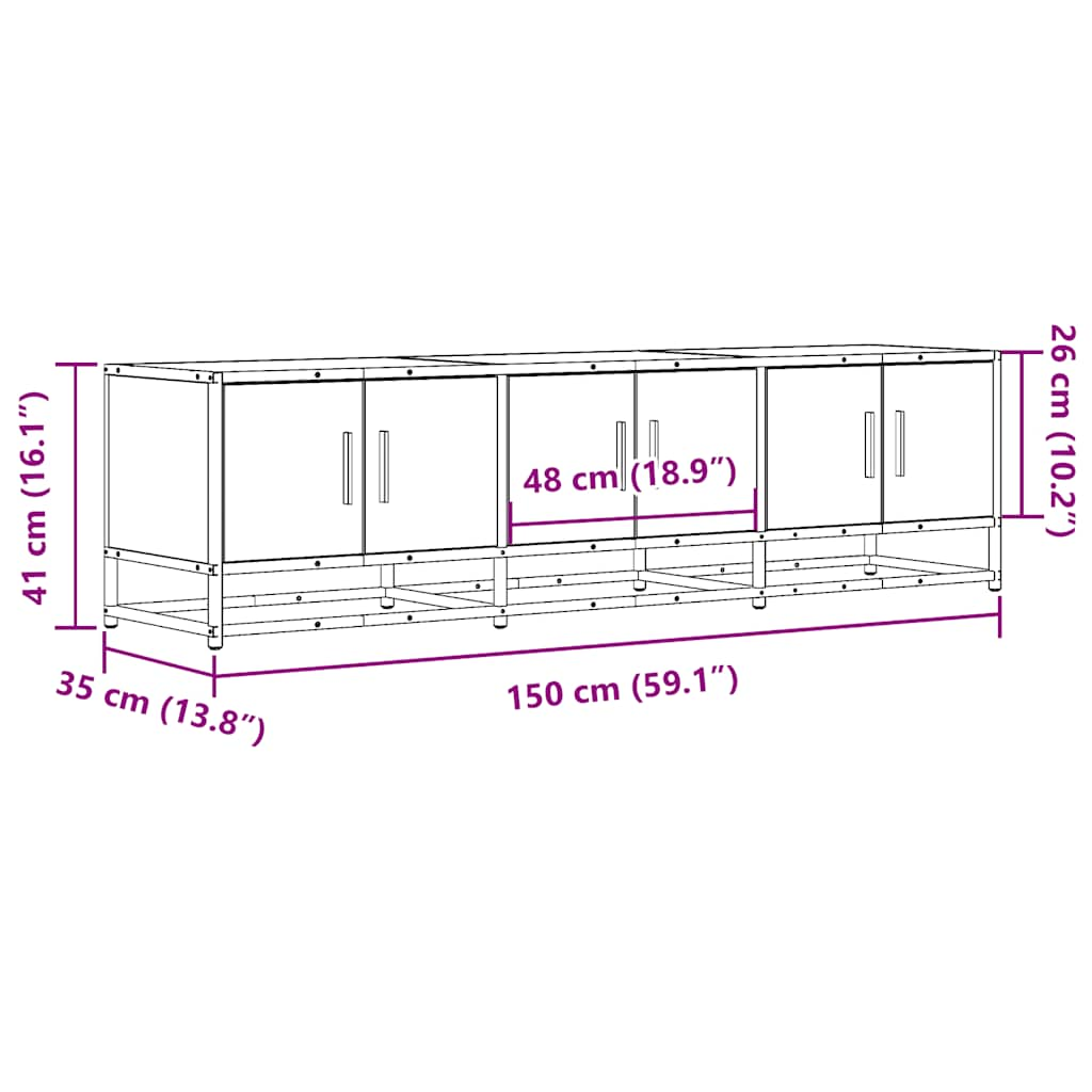 Tv-bänk rökfärgad ek 150x35x41 cm konstruerat trä och metall