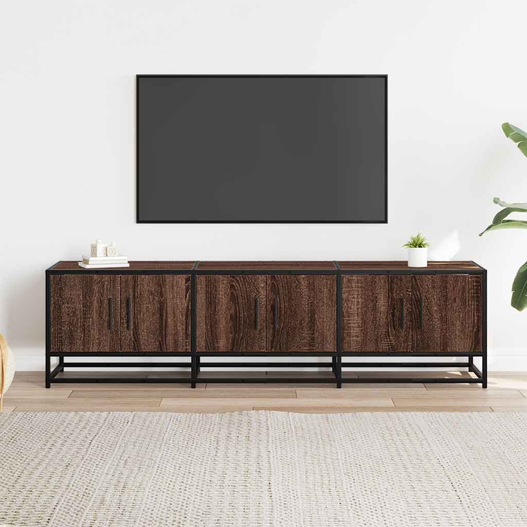 Tv-bänk brun ek 150x35x41 cm konstruerat trä och metall