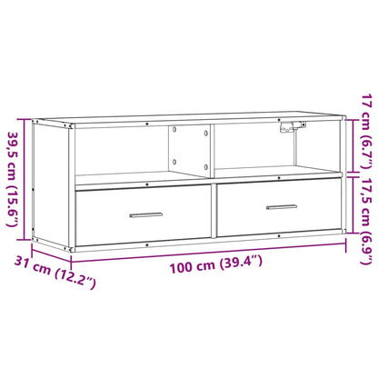 Tv-bänk rökfärgad ek 100x31x39,5 cm konstruerat trä och metall