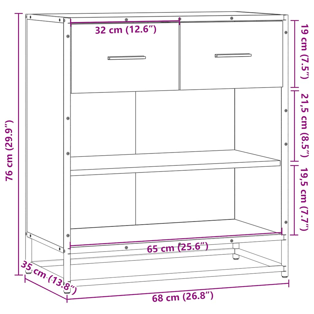 Skänk rökfärgad ek 68x35x76 cm konstruerat trä