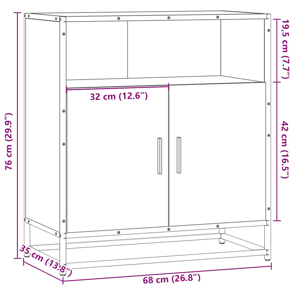 Skänk sonoma-ek 68x35x76 cm konstruerat trä