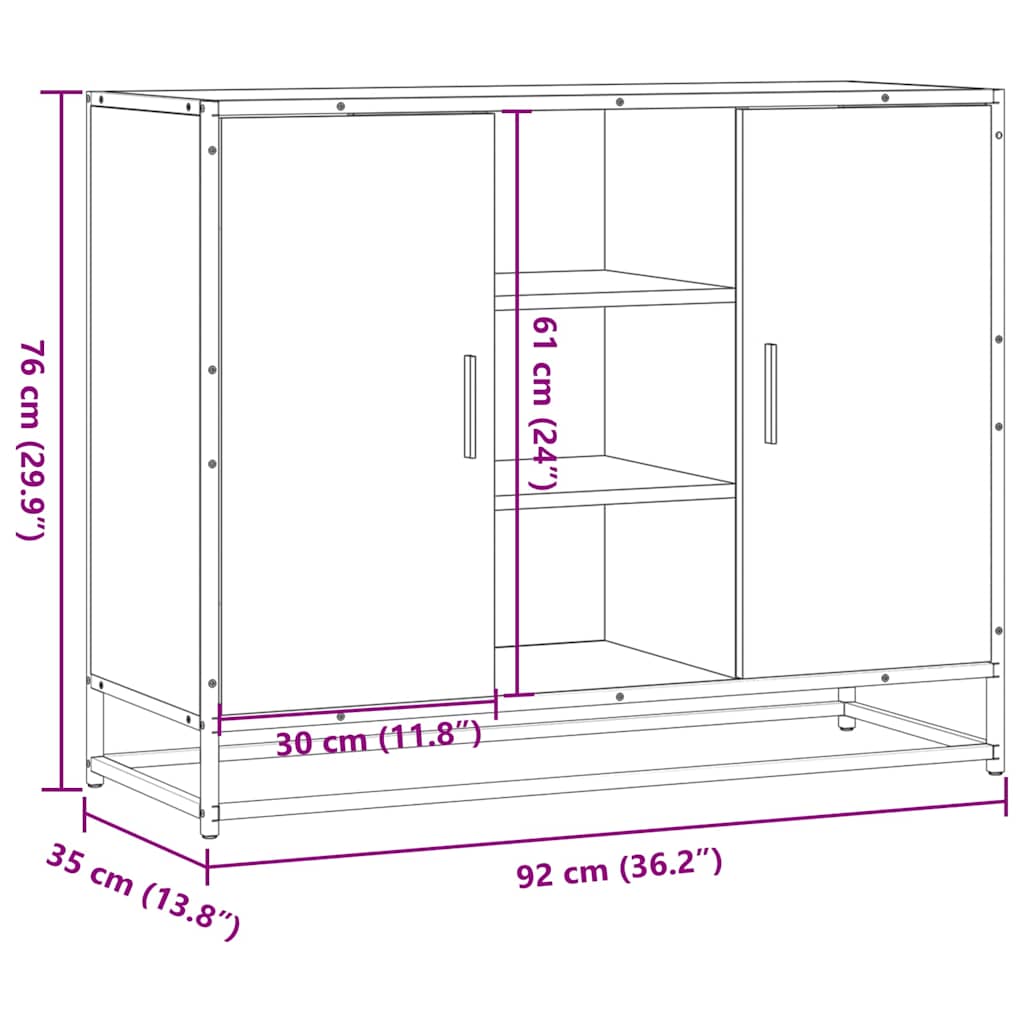 Skänk sonoma-ek 92x35x76 cm konstruerat trä