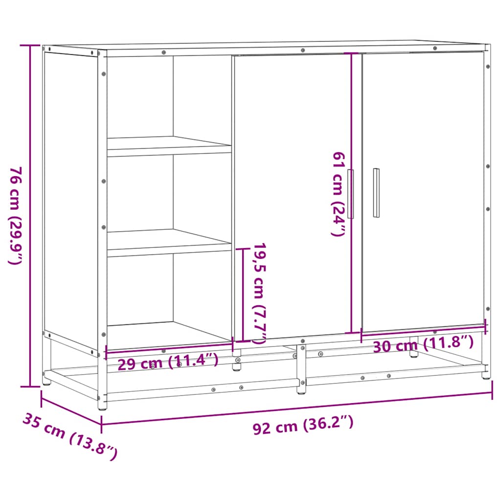 Skänk rökfärgad ek 92x35x76 cm konstruerat trä