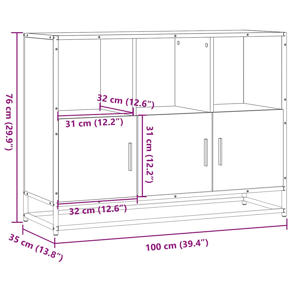 Skänk rökfärgad ek 100x35x76 cm konstruerat trä