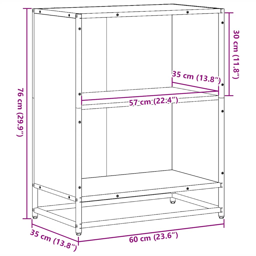 Bokhylla sonoma-ek 60x35x76 cm konstruerat trä