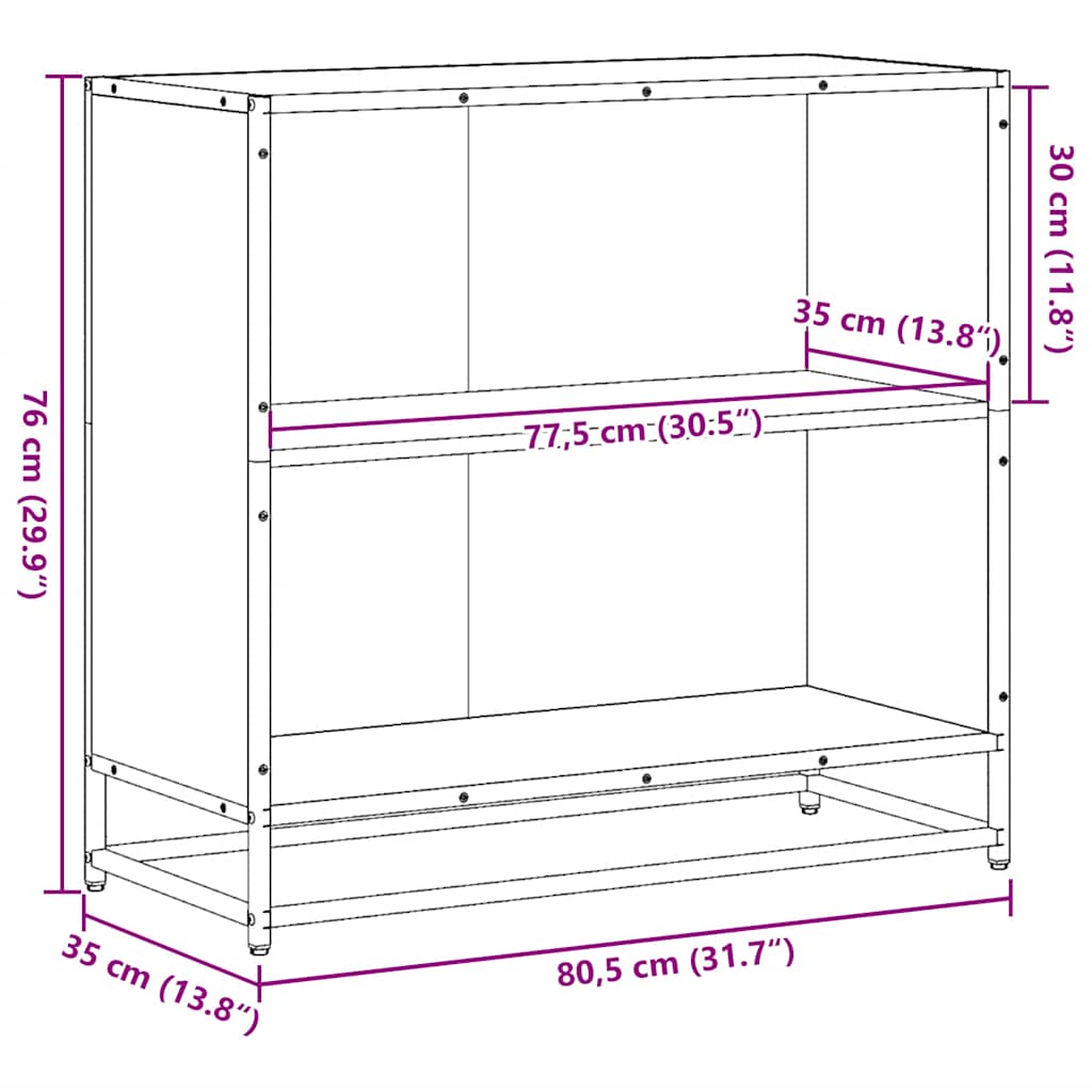 Bokhylla sonoma-ek 80,5x35x76 cm konstruerat trä