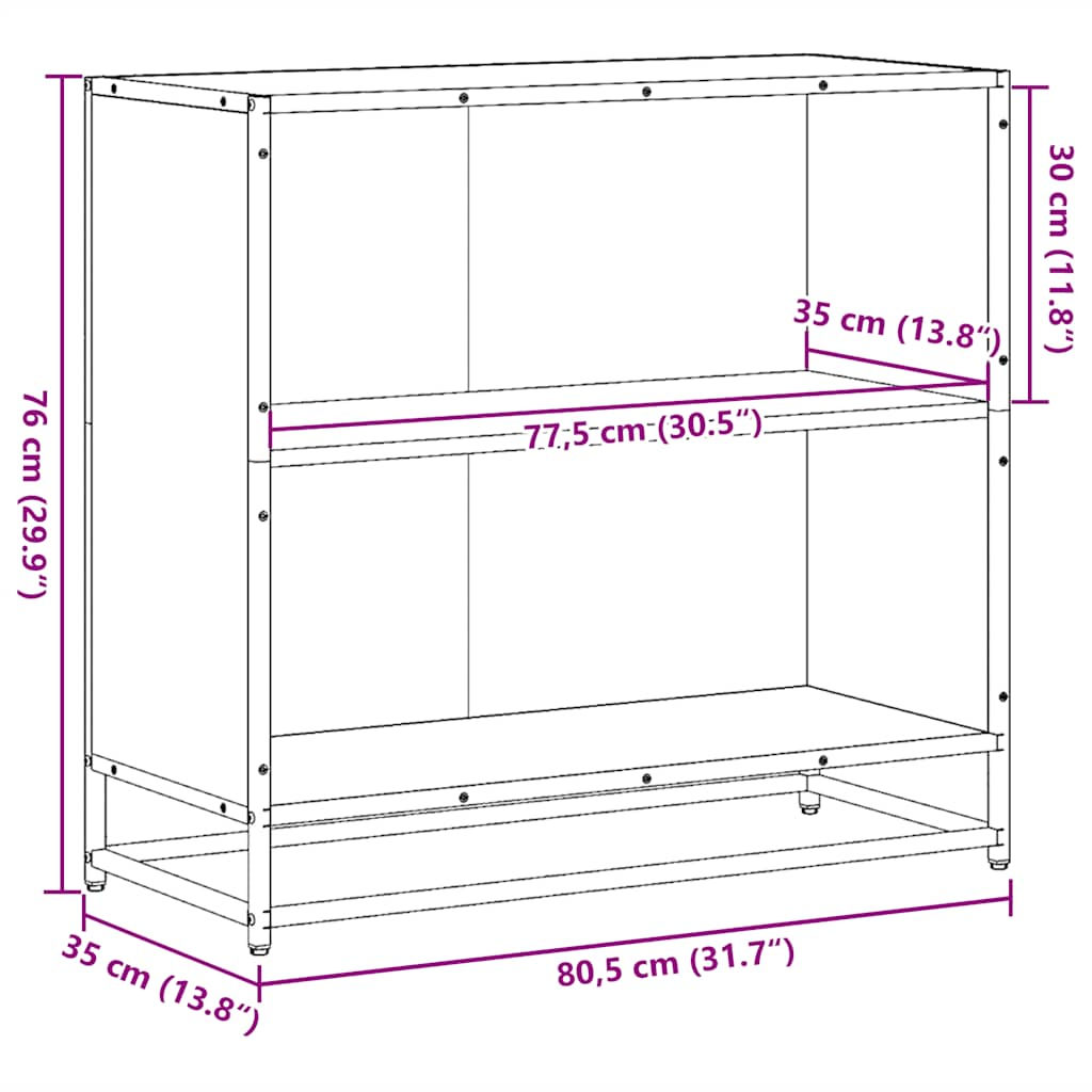 Bokhylla brun ek 80,5x35x76 cm konstruerat trä