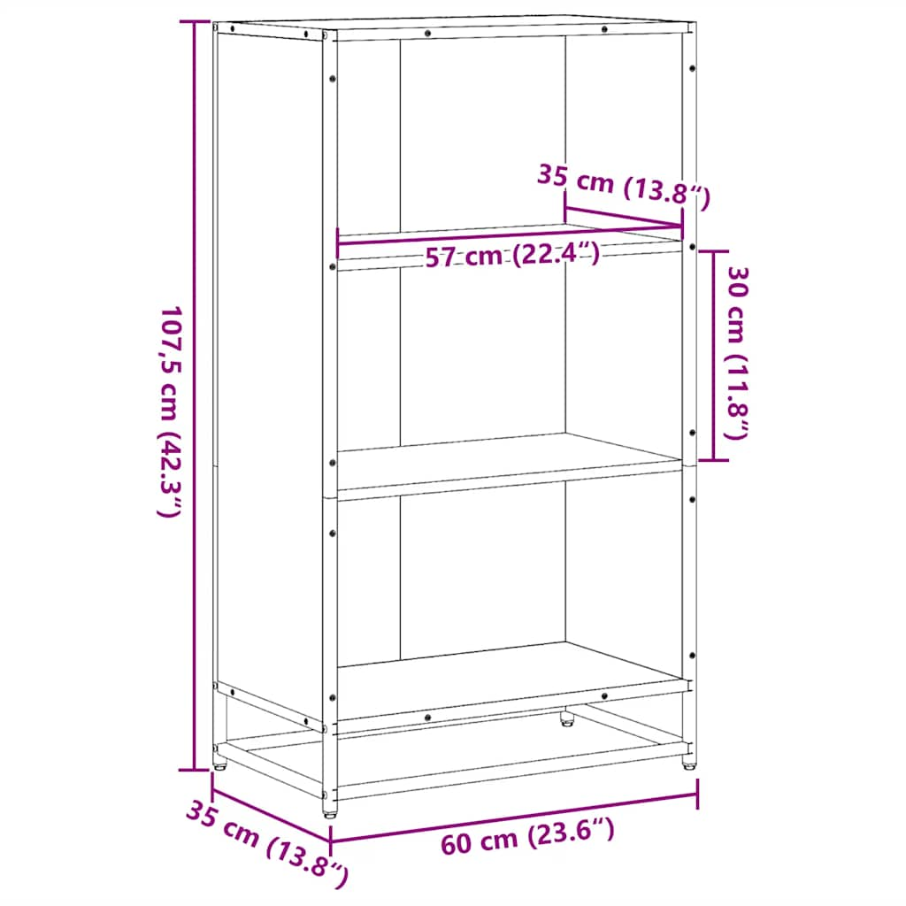 Bokhylla sonoma-ek 60x35x107,5 cm konstruerat trä