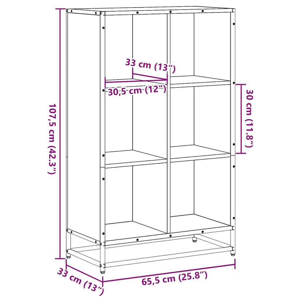 Bokhylla sonoma-ek 65,5x33x107,5 cm konstruerat trä