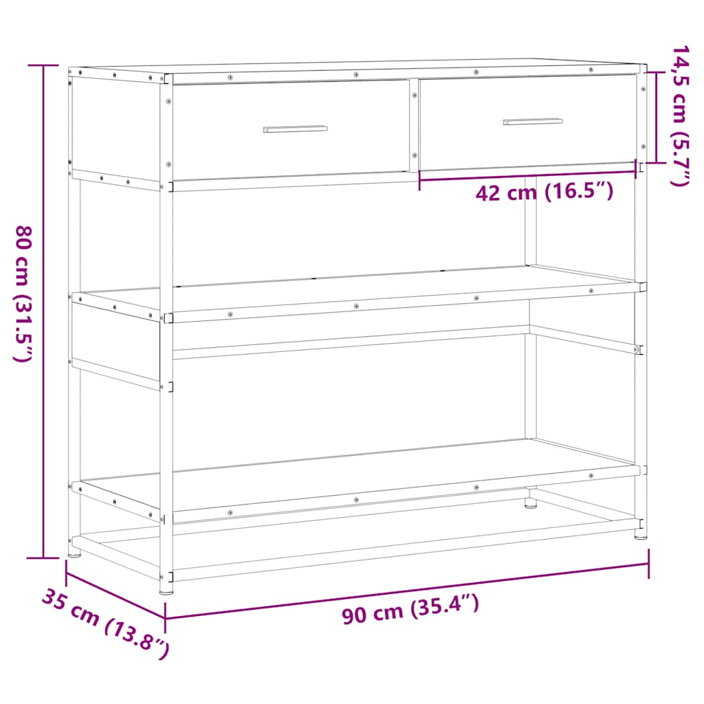 Avlastningsbord sonoma-ek 90x35x80 cm konstruerat trä