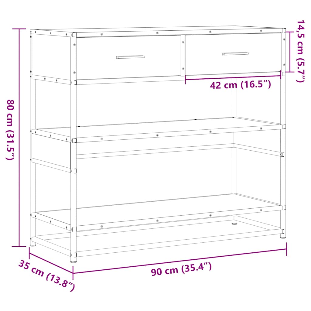 Avlastningsbord rökfärgad ek 90x35x80 cm konstruerat trä