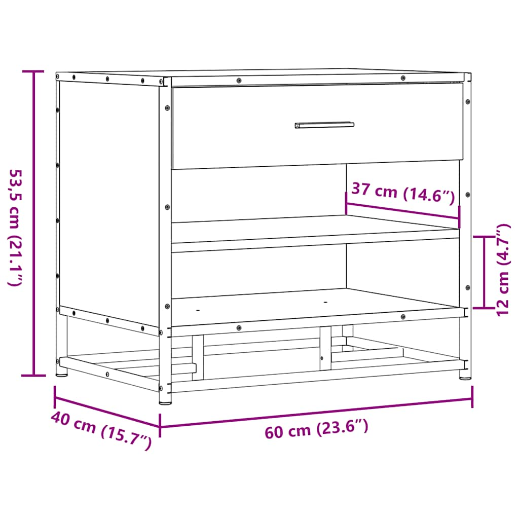 Skobänk rökfärgad ek 60x40x53,5 cm konstruerat trä och metall