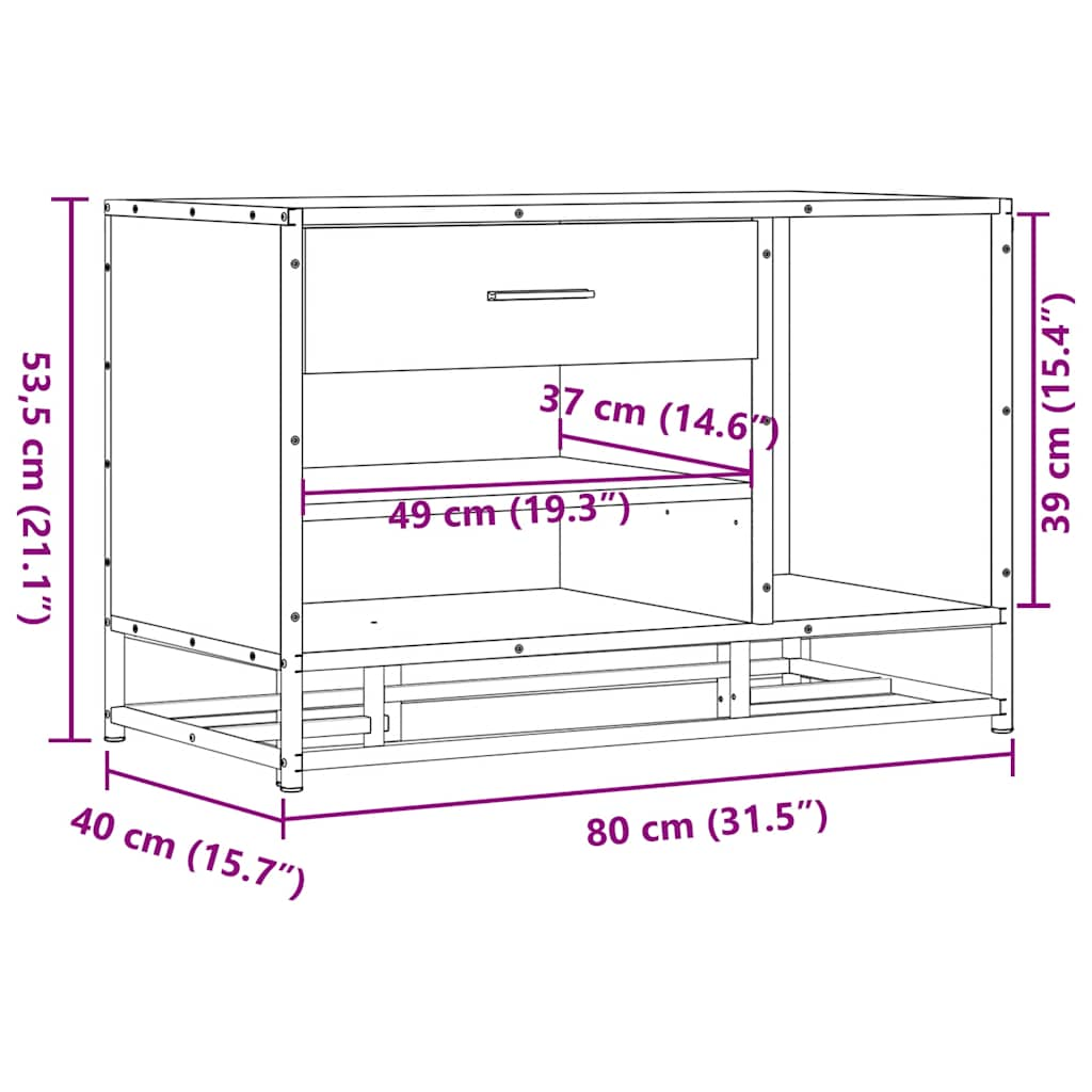 Skobänk svart 80x40x53,5 cm konstruerat trä och metall