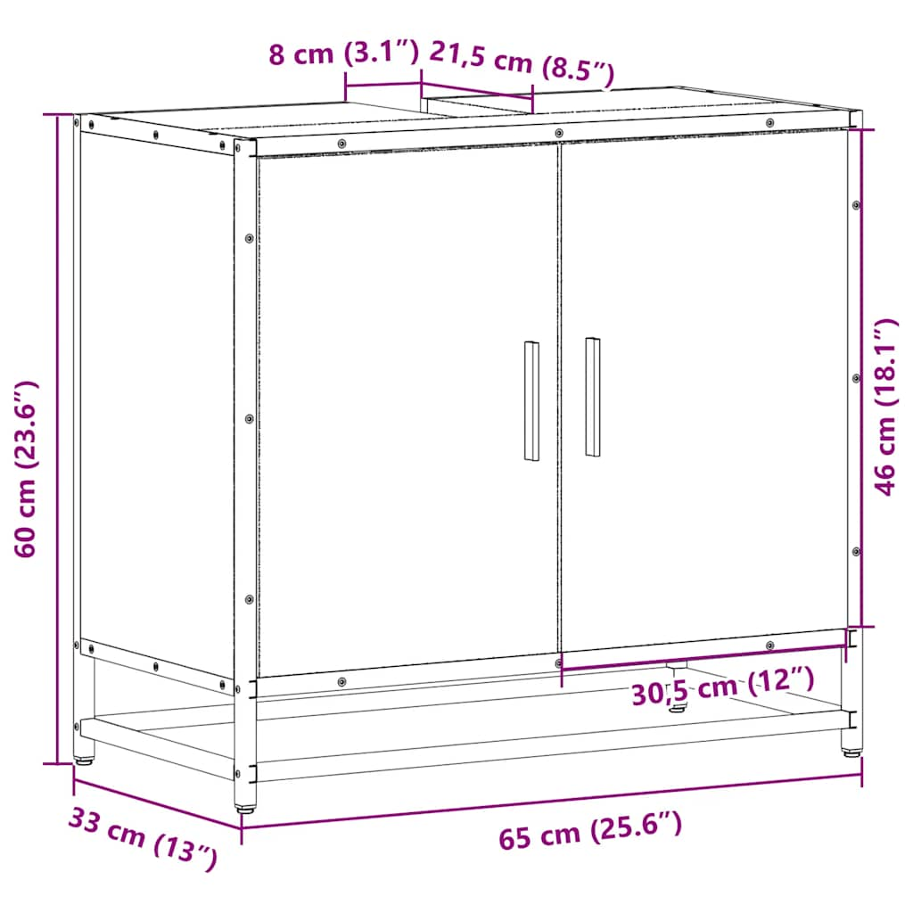 Tvättställsskåp rökfärgad ek 65x33x60 cm konstruerat trä