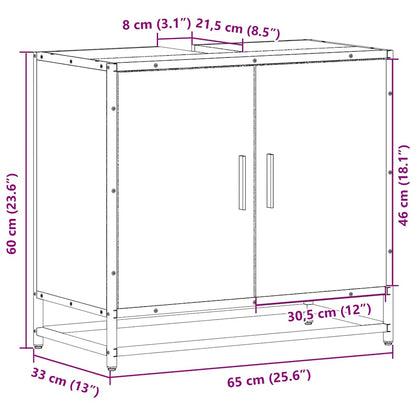 Tvättställsskåp rökfärgad ek 65x33x60 cm konstruerat trä