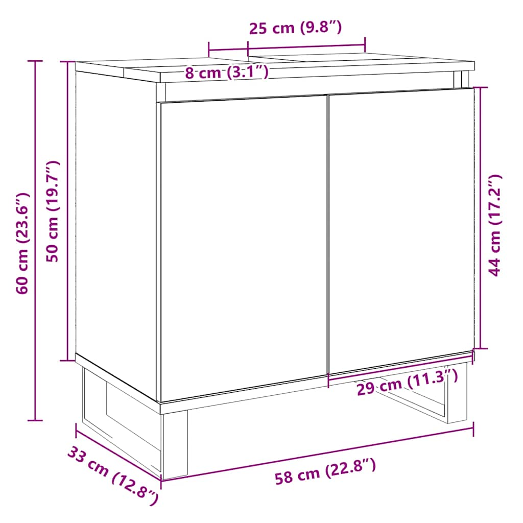 Badrumsskåp sonoma-ek 58x33x60 cm konstruerat trä