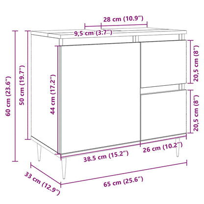 Badrumsskåp sonoma-ek 65x33x60 cm konstruerat trä