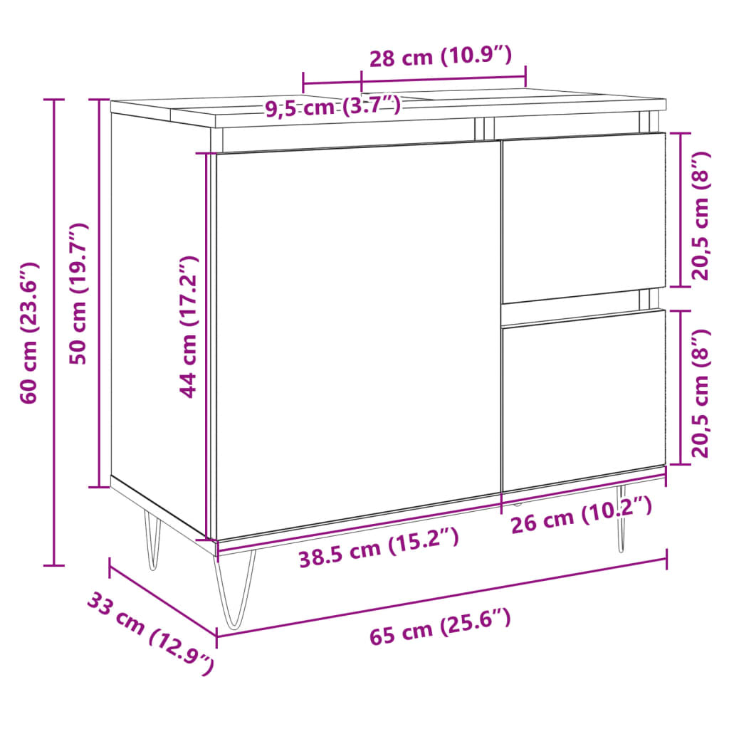 Badrumsskåp sonoma-ek 65x33x60 cm konstruerat trä