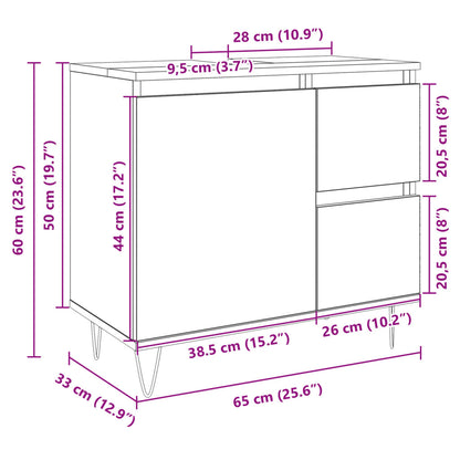 Badrumsskåp sonoma-ek 65x33x60 cm konstruerat trä