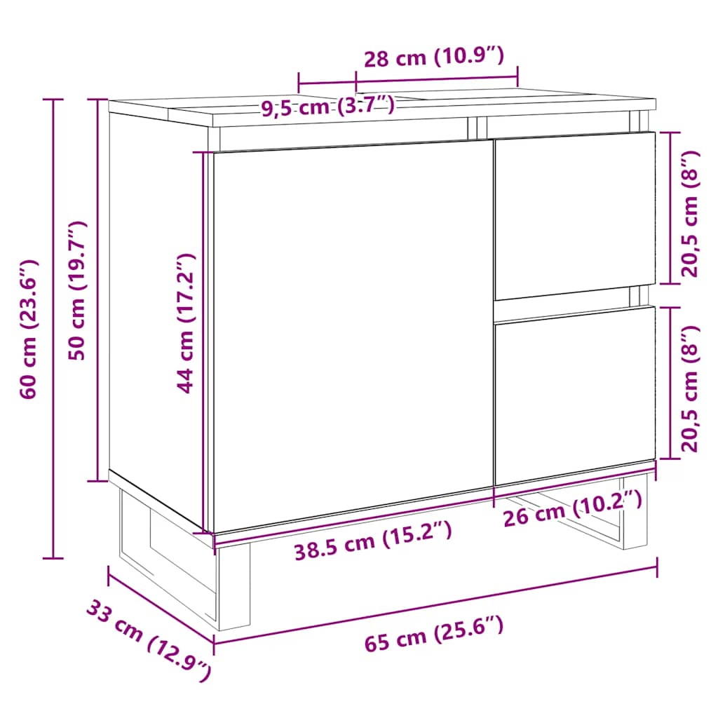 Badrumsskåp sonoma-ek 65x33x60 cm konstruerat trä