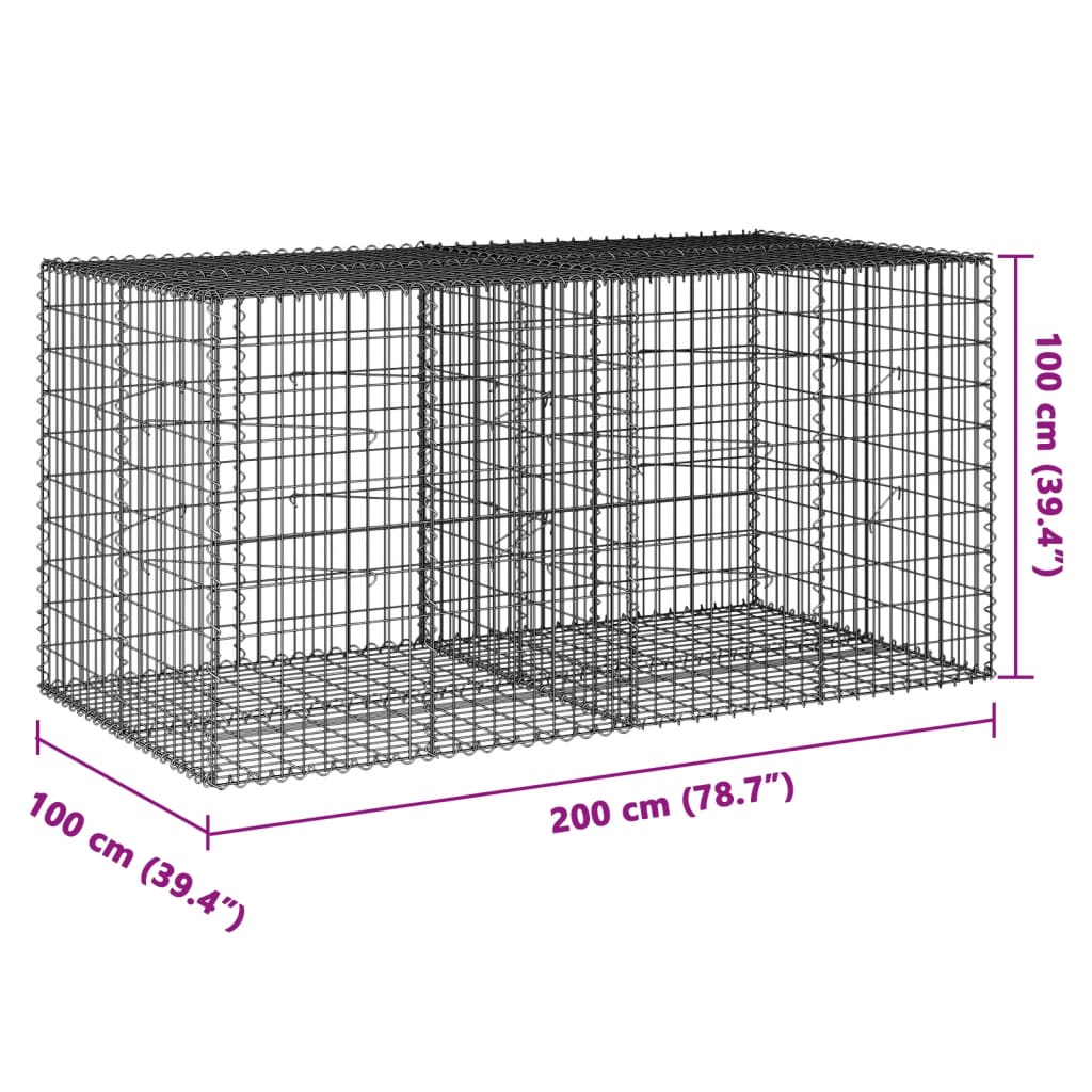 Gabionkorg med skydd 200x100x100 cm galvaniserat järn