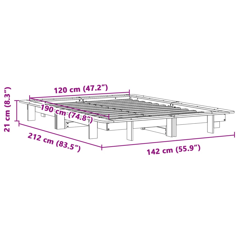 Sängram utan madrass 120x190 cm massiv furu