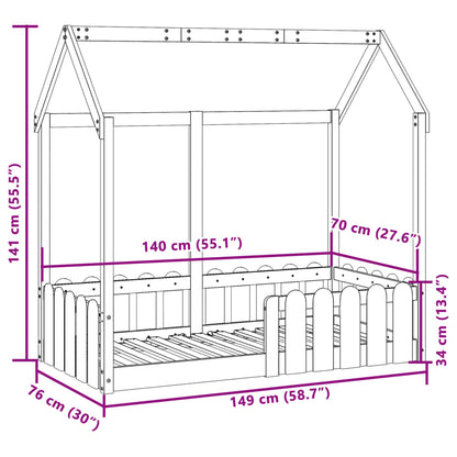 Barnsäng med husram 70x140 cm massiv furu