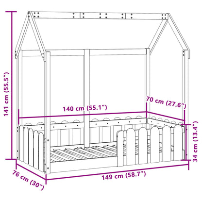 Barnsäng med husram vit 70x140 cm massiv furu